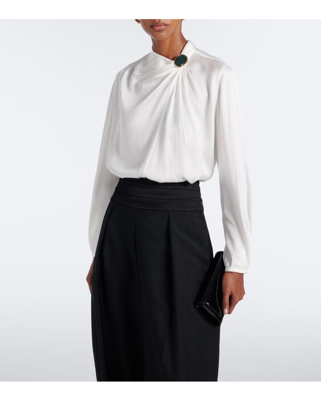 Vince White Gathered Silk-Blend Satin Blouse