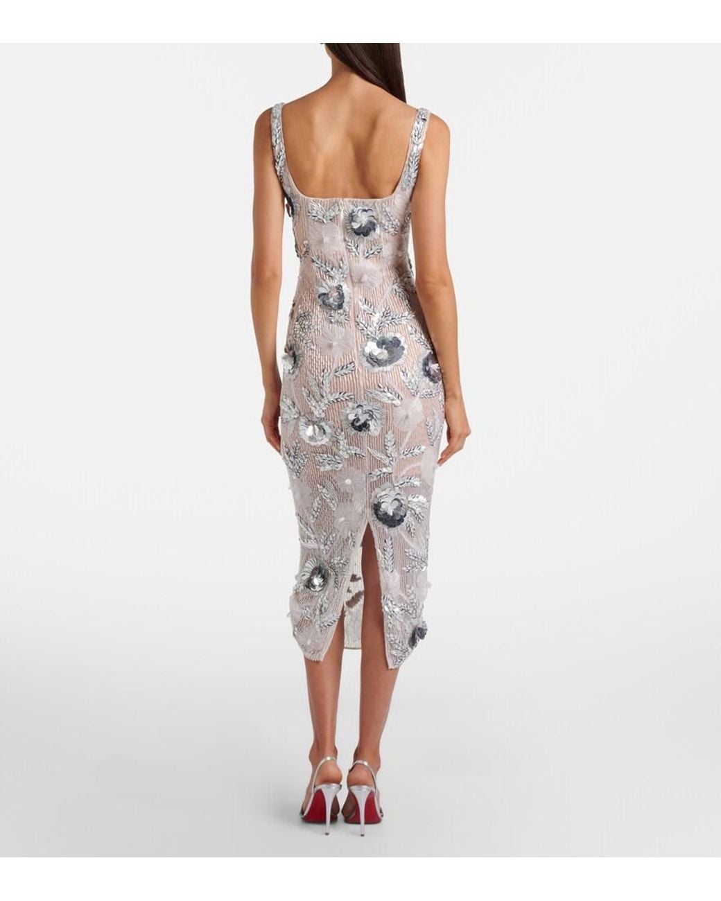 Rachel Gilbert White Pierre Embellished Midi Dress