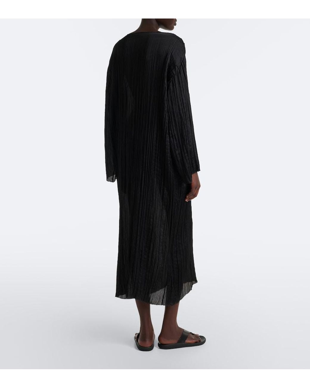 The Row Black Joma Pleated Silk Midi Dress