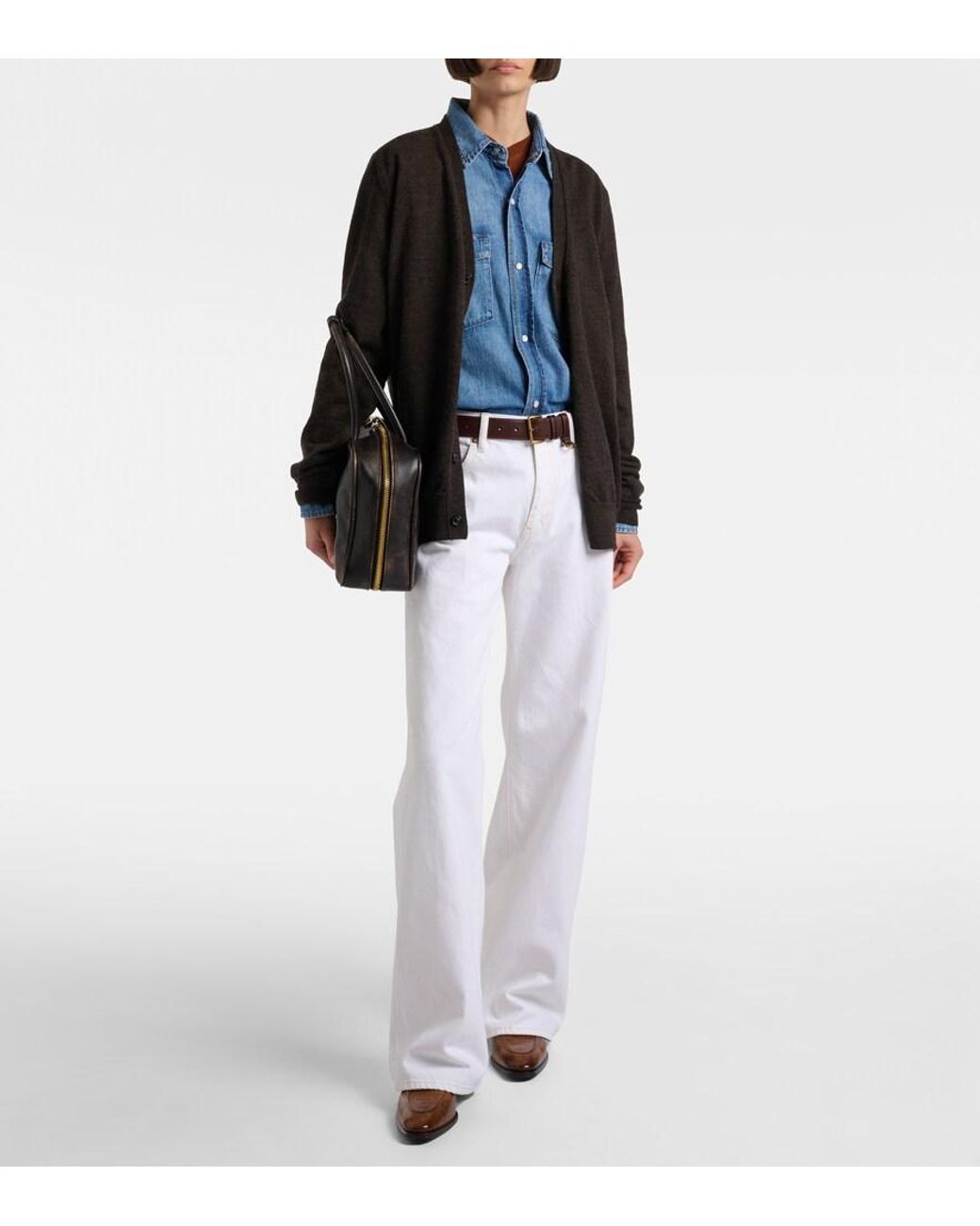 FRAME White Bubble Mid-Rise Wide-Leg Jeans