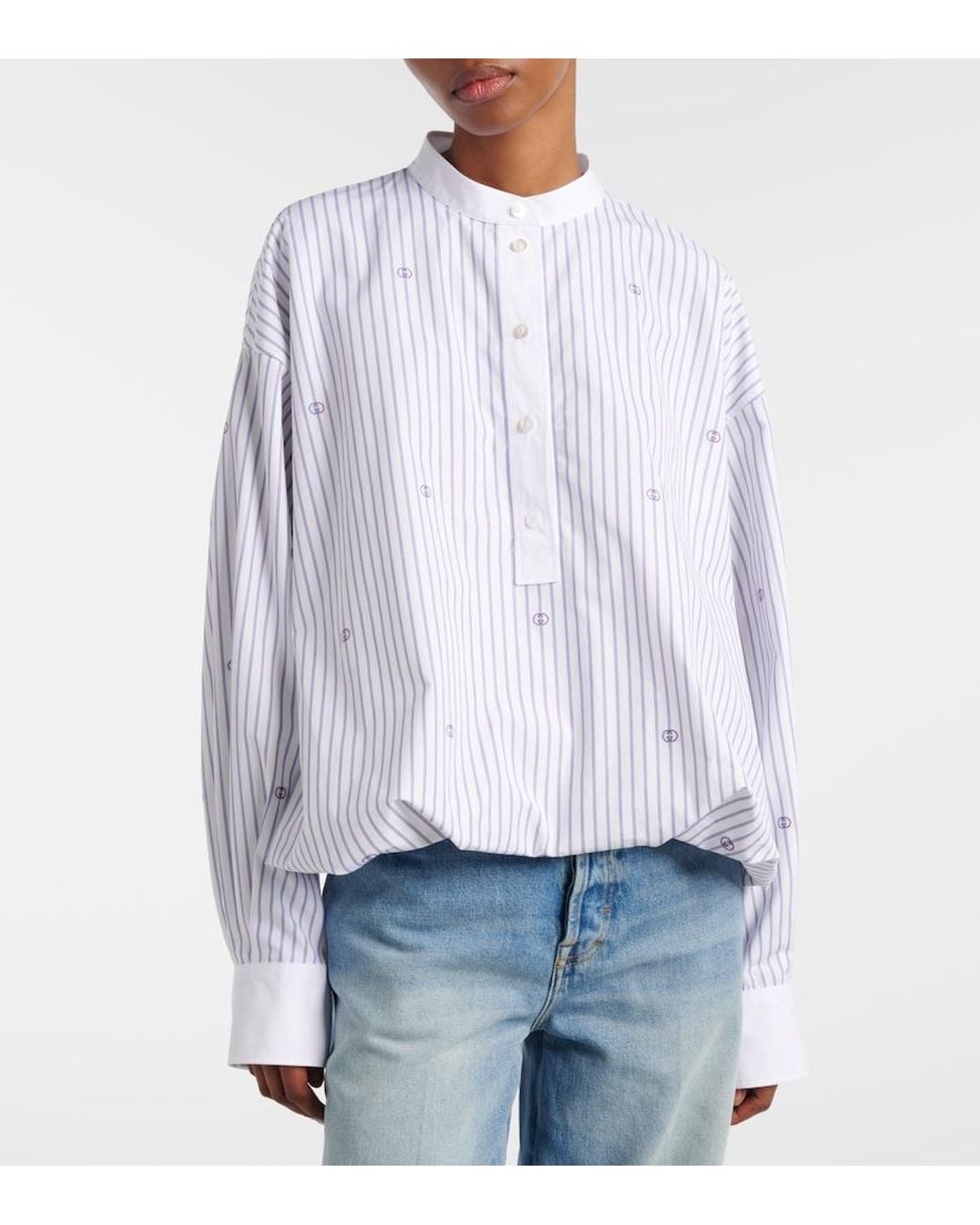 Gucci White Interlocking G Pinstripe Cotton Shirt