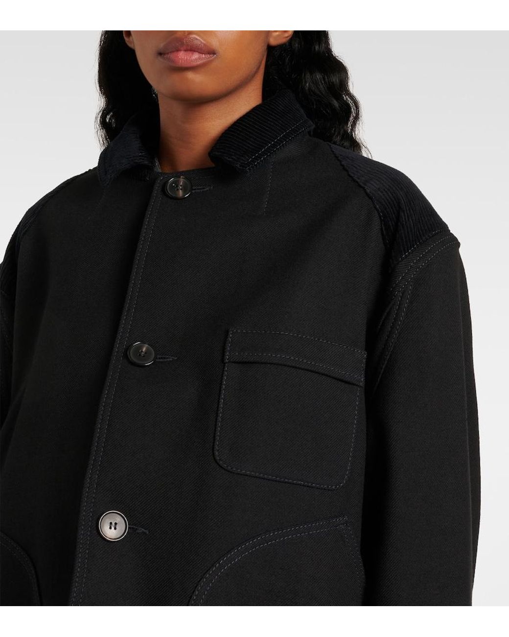 Maison Margiela Black Cotton And Wool Coat