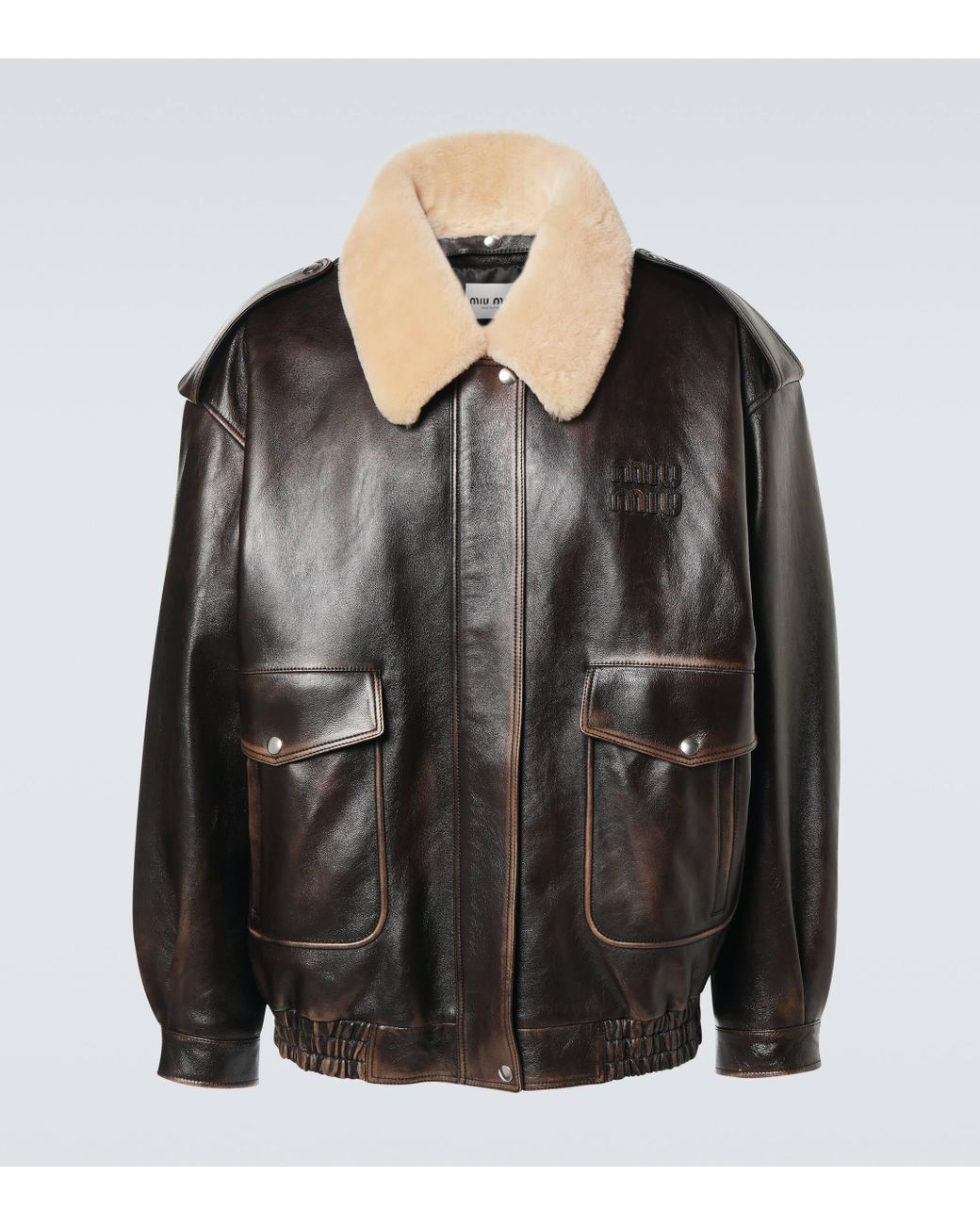 Miu Miu Shearling-Trimmed Leather Bomber Jacket in Black for Men