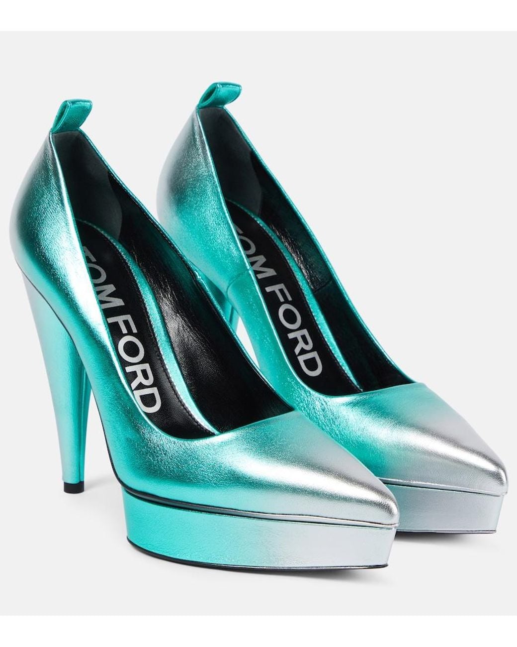 Tom Ford Blue Metallic Leather Platform Pumps