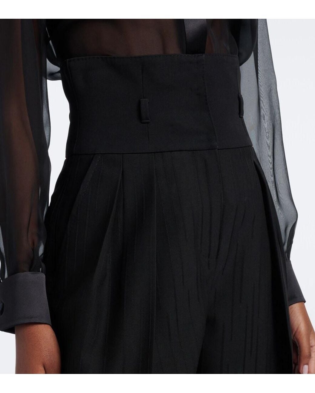 Dolce & Gabbana Black Pinstripe Virgin Wool Wide-Leg Pants