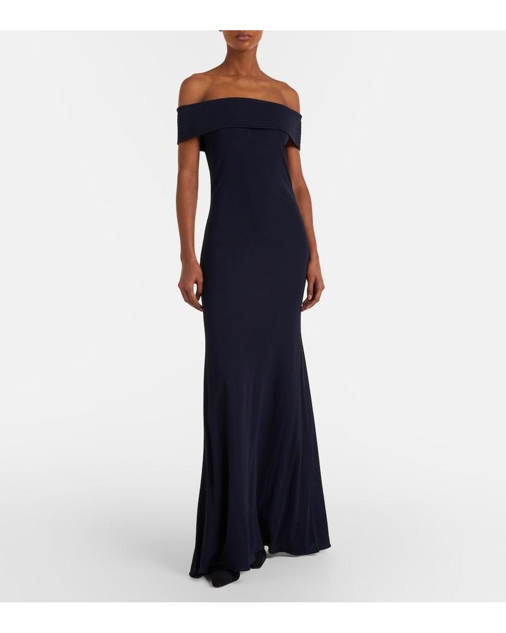 Alaïa Blue Off-Shoulder Jersey Maxi Dress