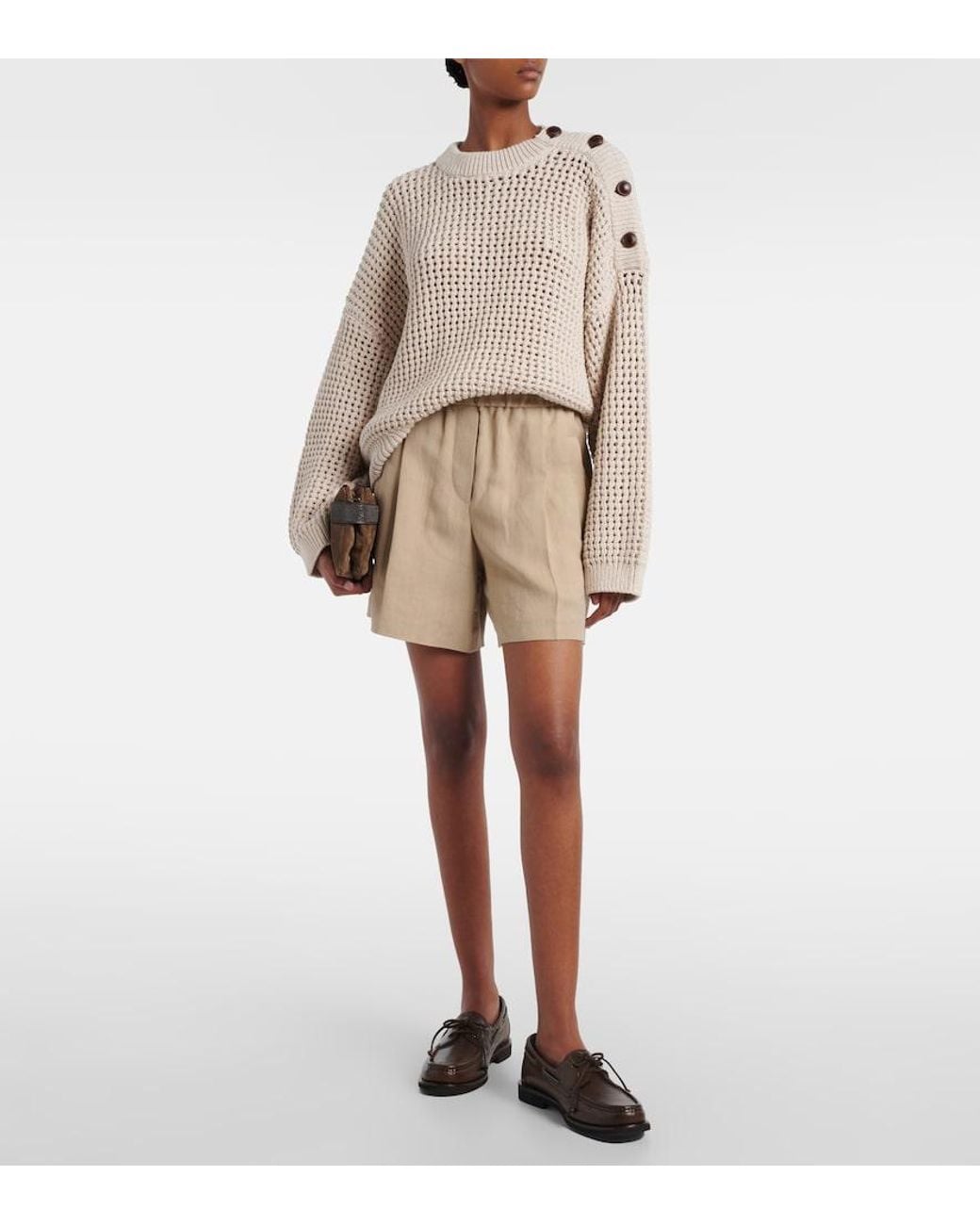 Brunello Cucinelli Natural High-Rise Bermuda Shorts