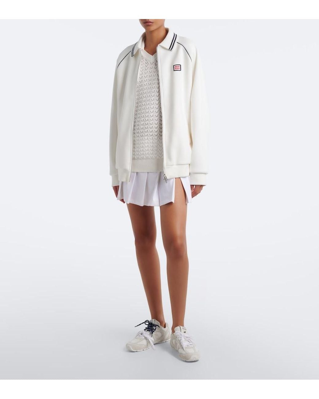 Miu Miu White Open-Knit Cotton Polo Shirt
