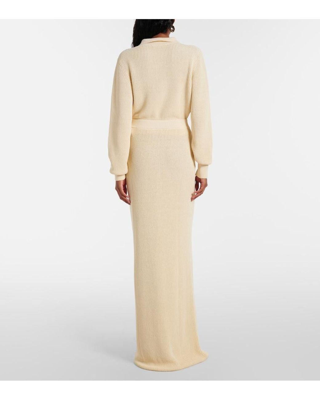AYA MUSE White Castu Ribbed-Knit Cotton-Blend Maxi Skirt