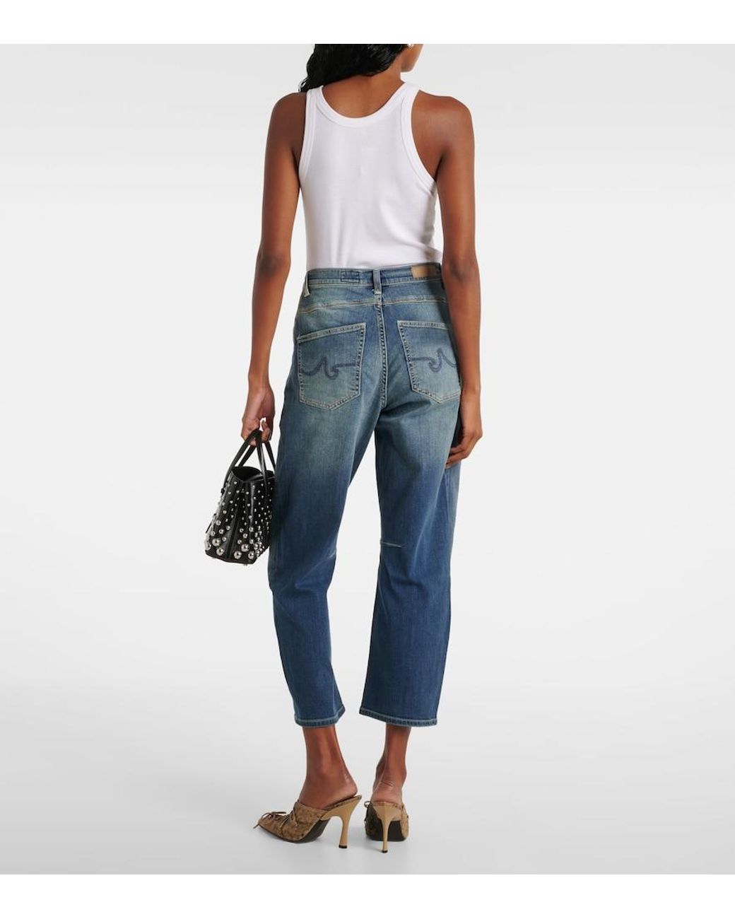 AG Jeans Blue High-Rise Barrel-Leg Jeans