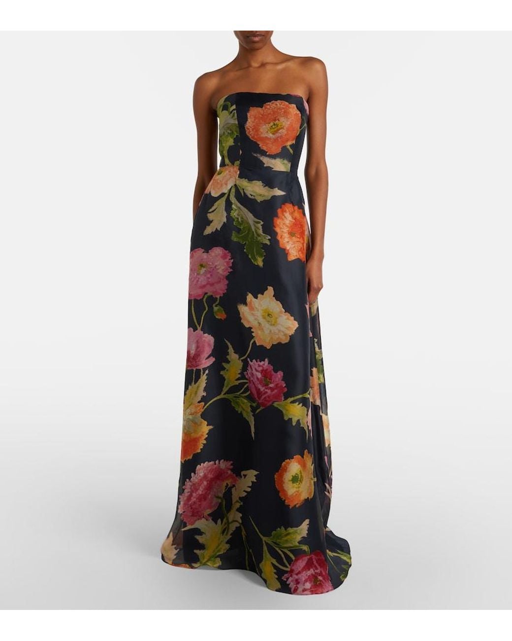 Carolina Herrera Blue Floral Silk Gown