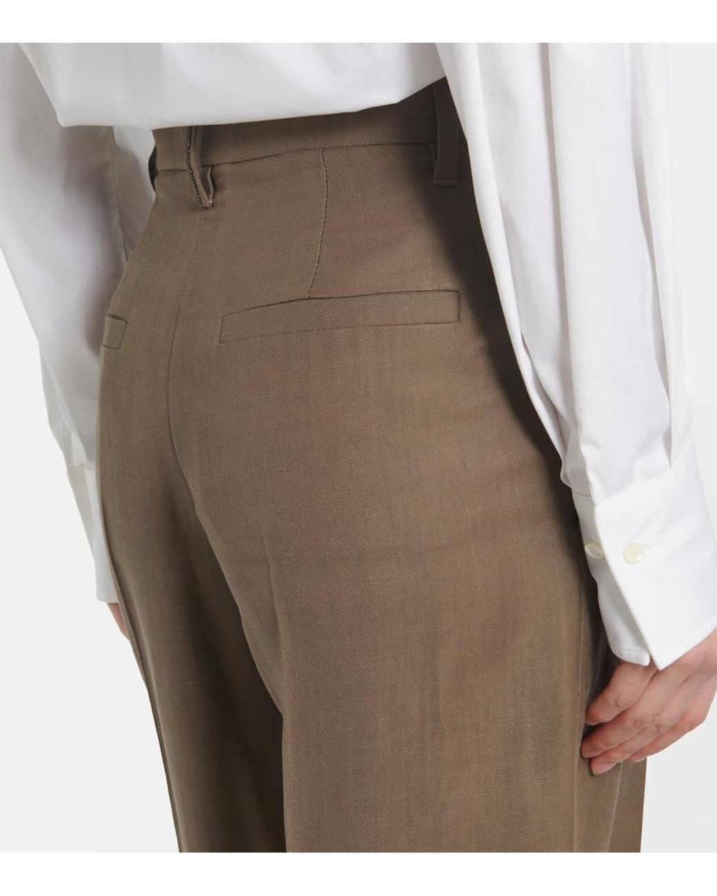 Brunello Cucinelli Brown High-Rise Wide-Leg Pants