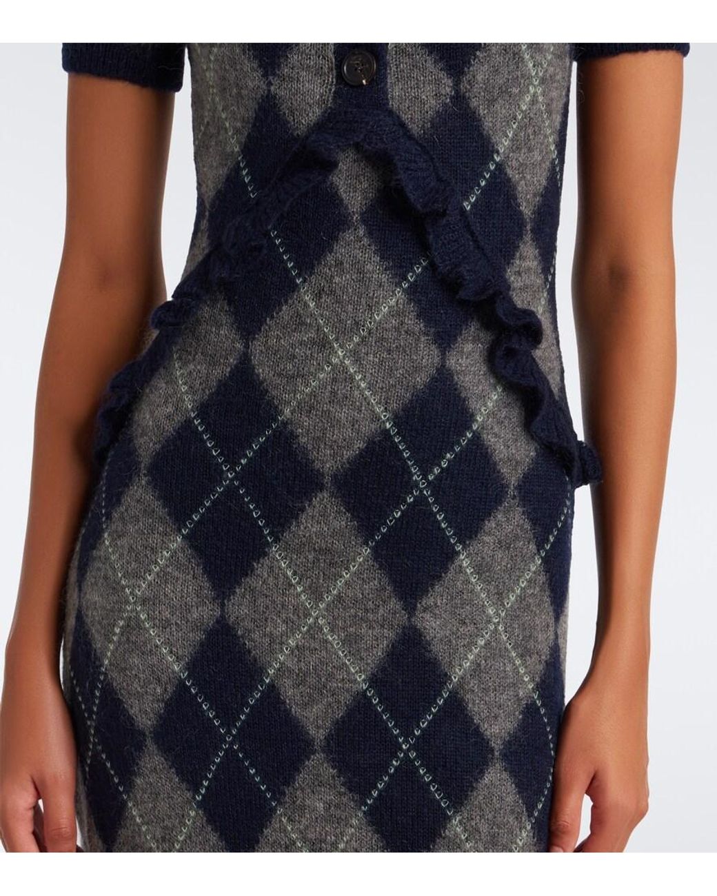 ShuShu/Tong Black Argyle Wool And Mohair-Blend Midi Dress