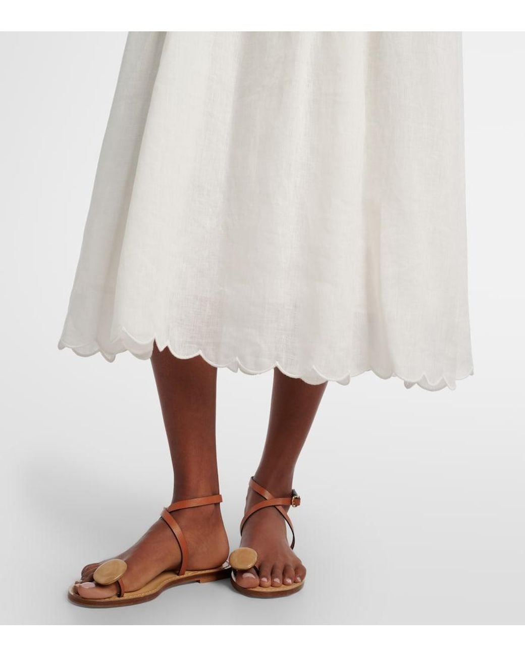 Vestido Midi Rhiannon De Lino Festoneado Zimmermann de color White