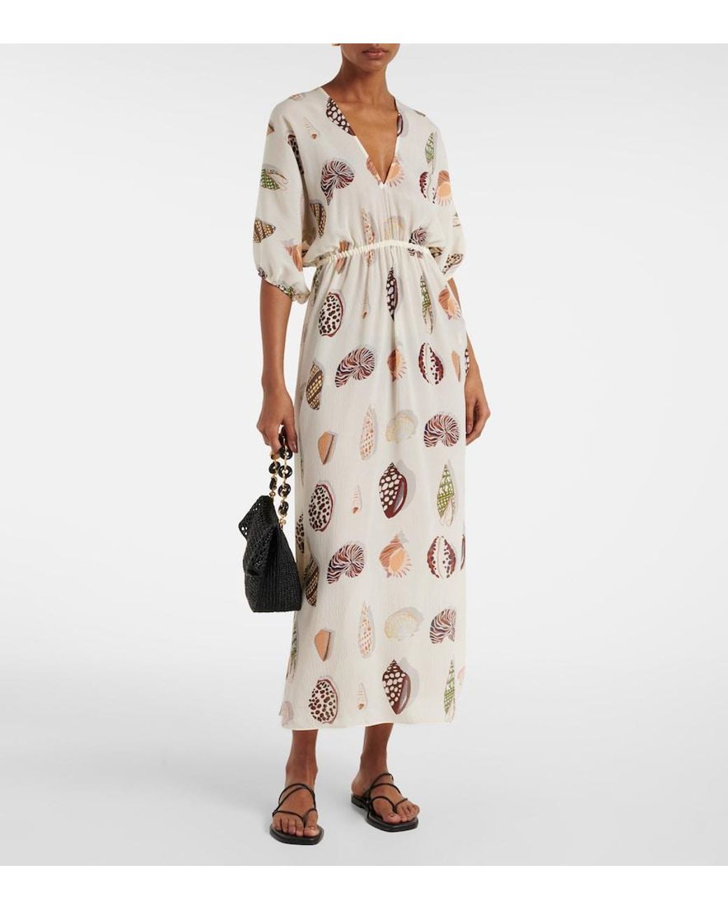 Eres Natural Coffea Printed Silk Midi Dress
