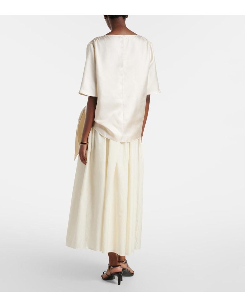 Loulou de Saison White Naya Gathered Cotton And Silk Maxi Skirt