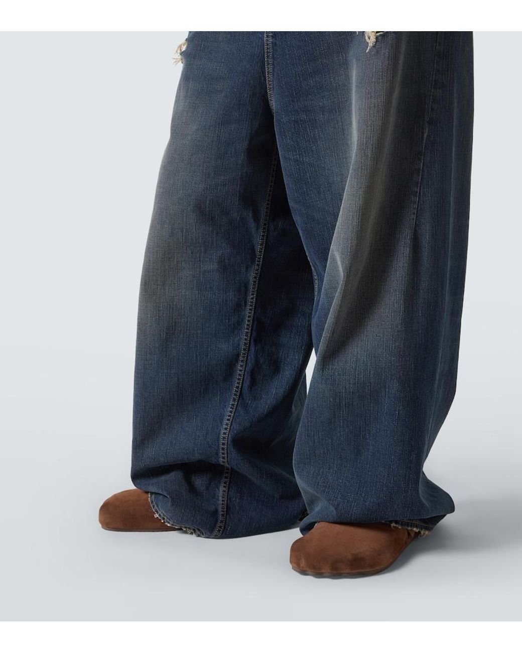 Balenciaga Blue Distressed Mid-Rise Wide-Leg Jeans for men