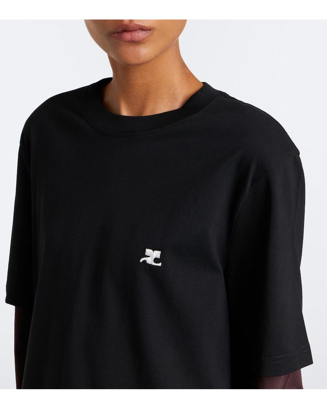 Courreges Black Ac Double Sleeve Cotton T-Shirt