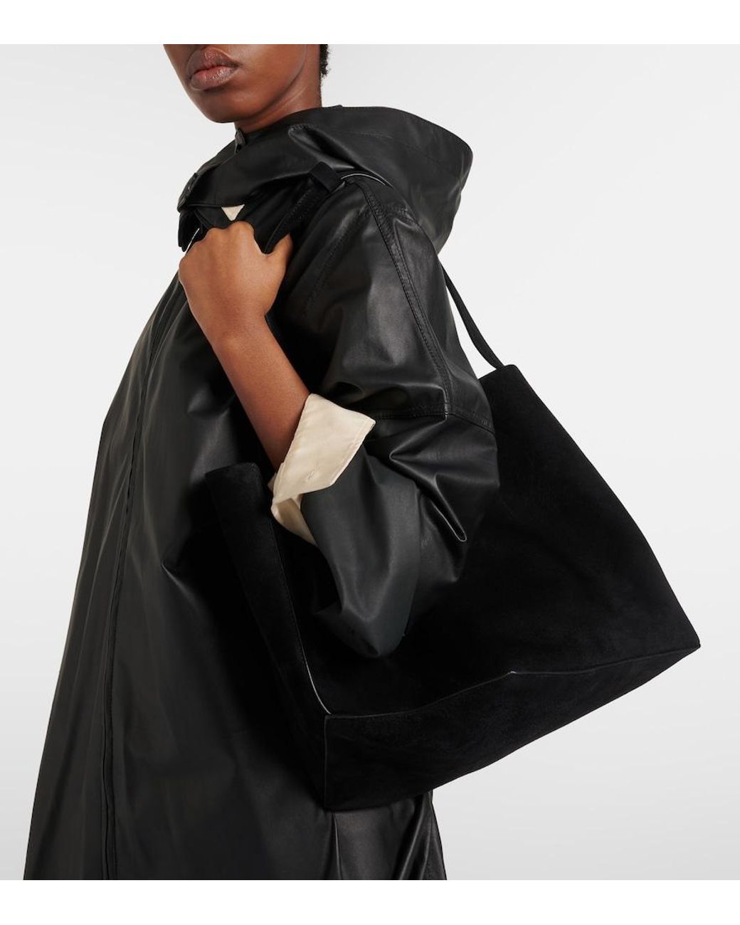 The Row Black Park Three Edge Suede Tote Bag