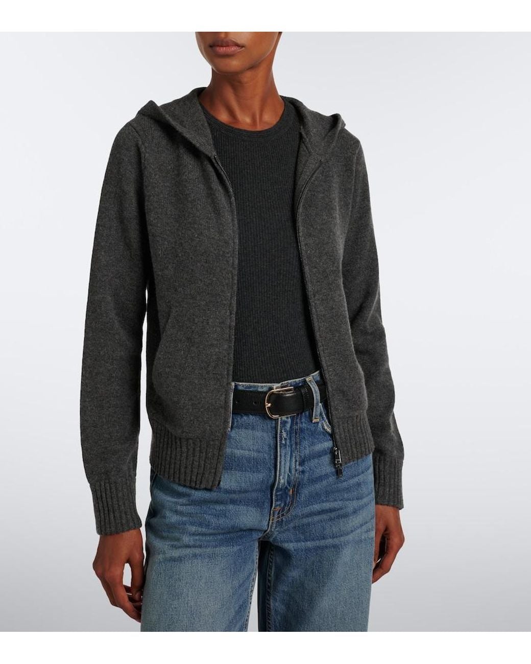 Max Mara Gray Cashmere Zip-Up Hoodie