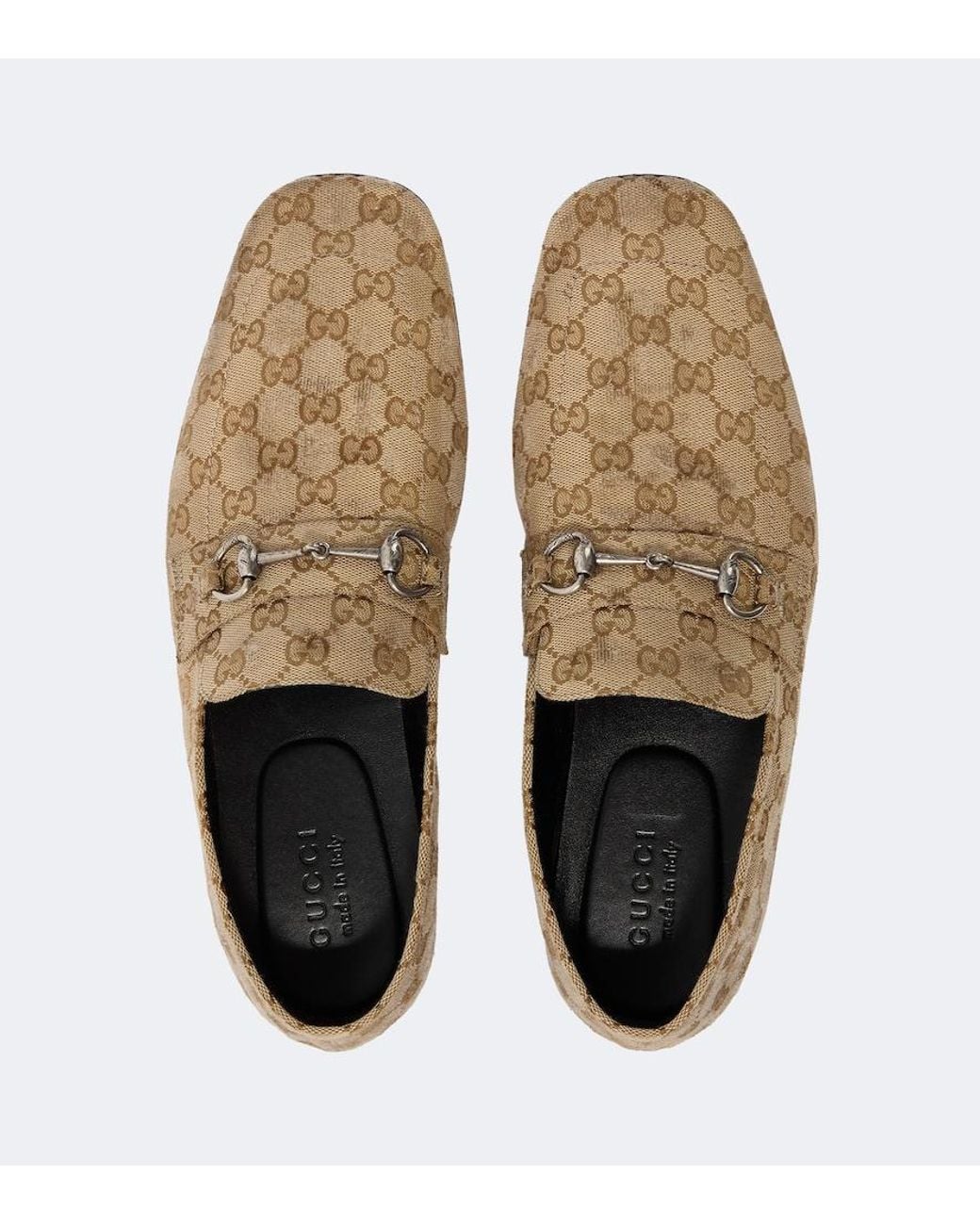 Gucci White Horsebit Gg Canvas Distressed Loafers for men
