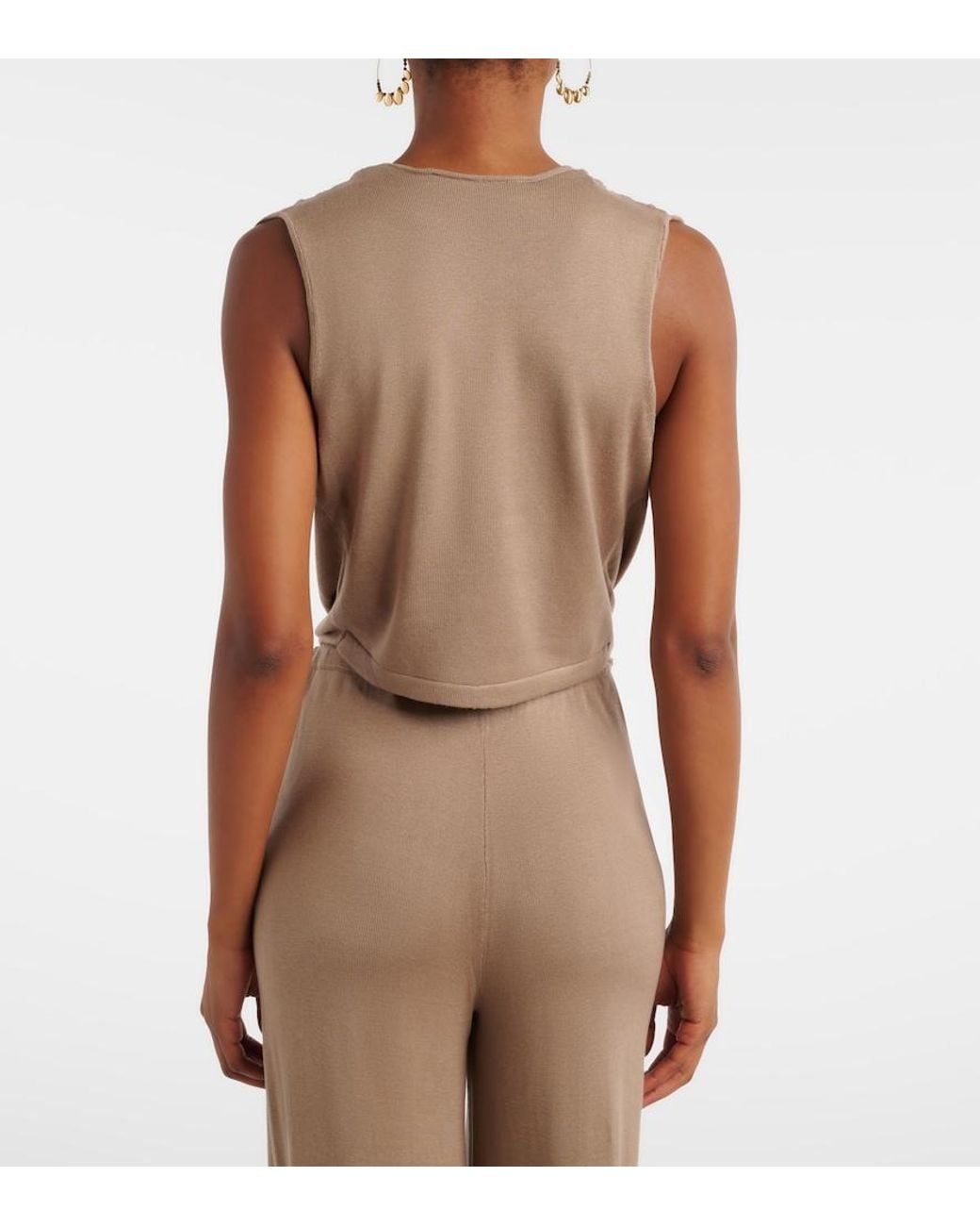 AYA MUSE Natural Esme Cutout Draped Silk-Blend Crop Top