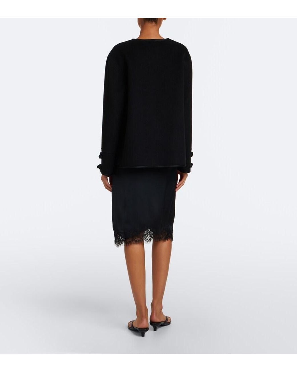 Faithfull The Brand Black Marisol Lace-Trimmed Satin Slip Skirt
