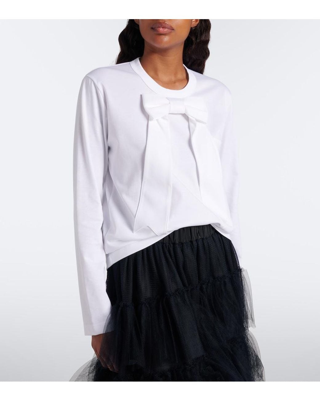 Noir Kei Ninomiya White Bow-Detail Cotton Jersey Top