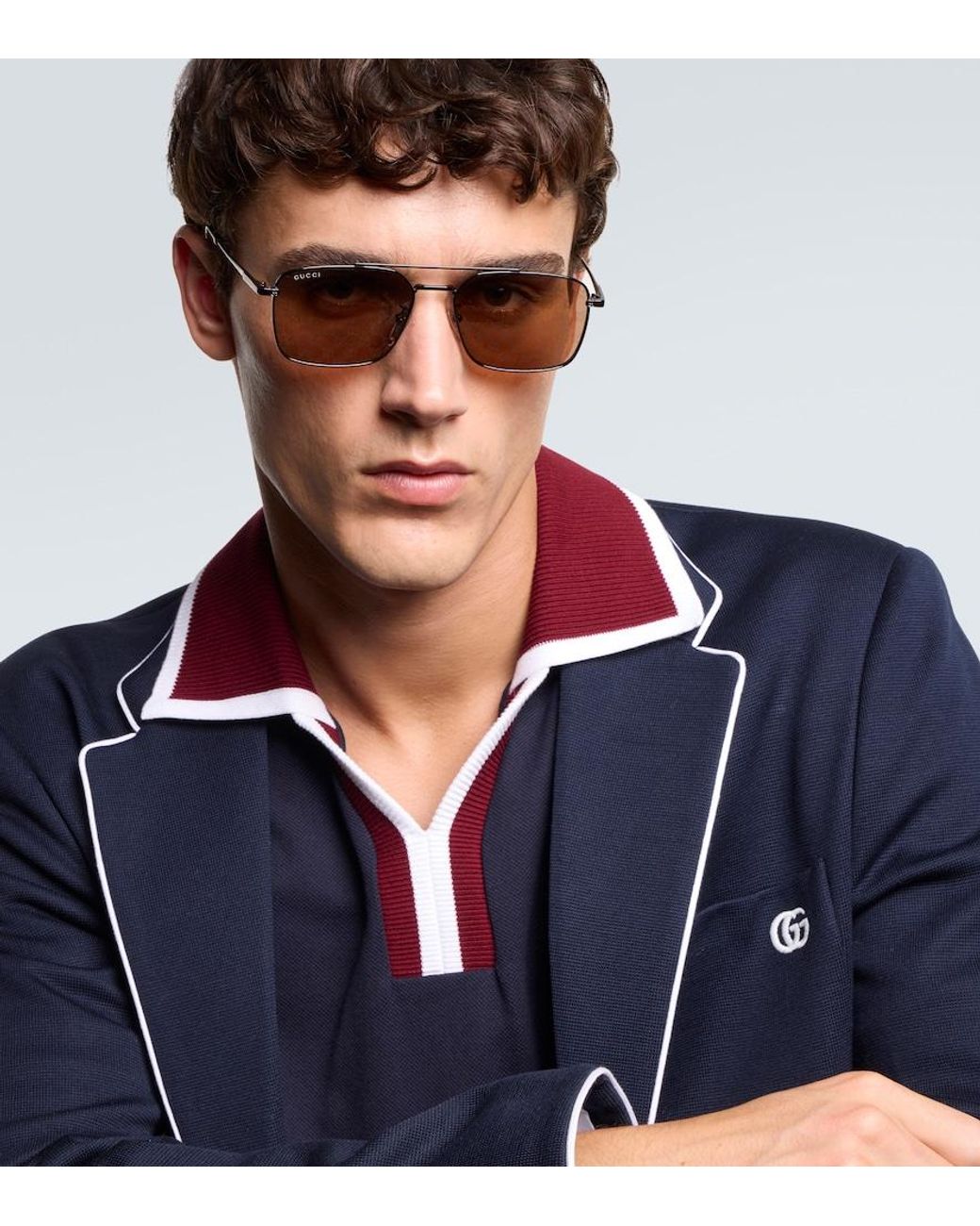 Gucci Brown Gg Aviator Sunglasses for men