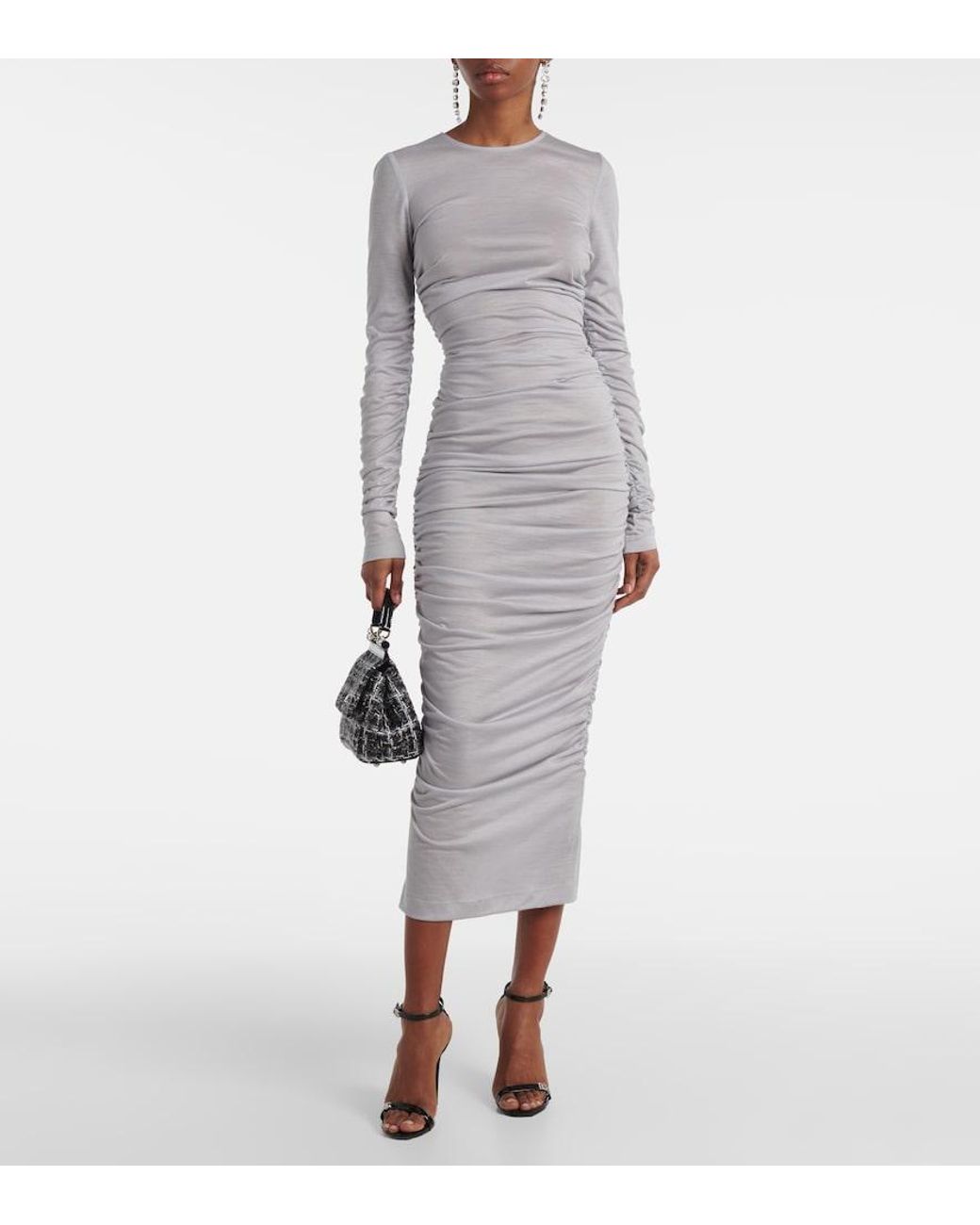 Dolce & Gabbana Gray Wool Midi Dress