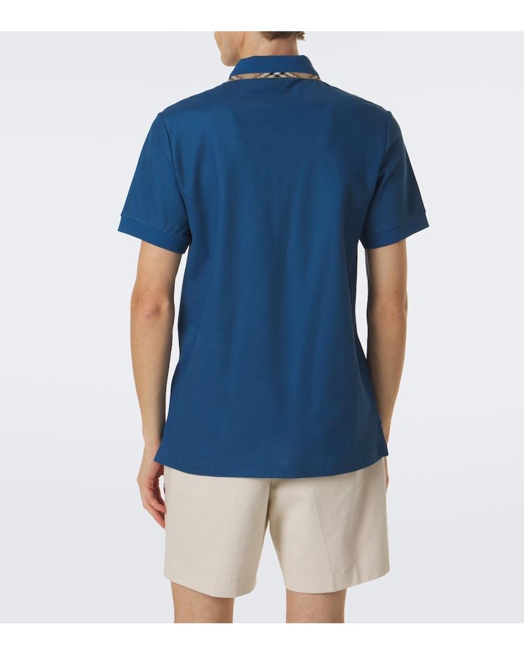 Burberry Blue Check Cotton Pique Polo Shirt for men