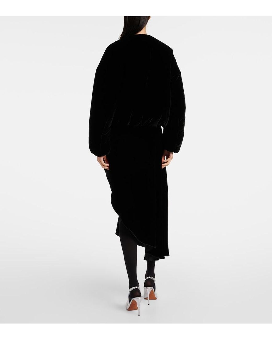 Alaïa Black Asymmetric Velvet Midi Skirt