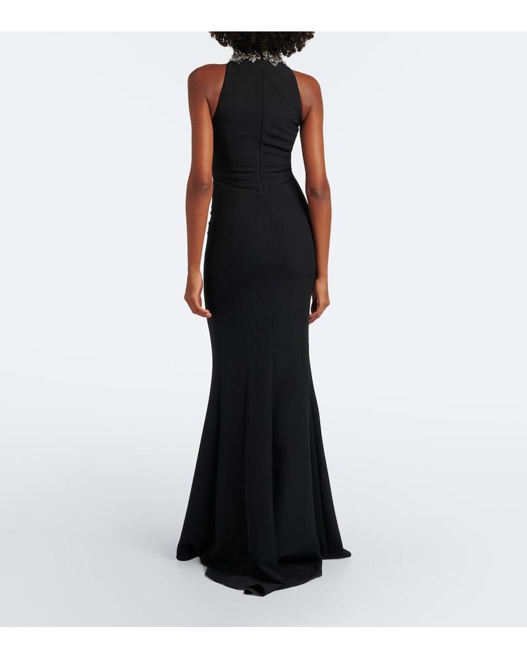 Safiyaa Black Lark Embellished Halterneck Crepe Gown
