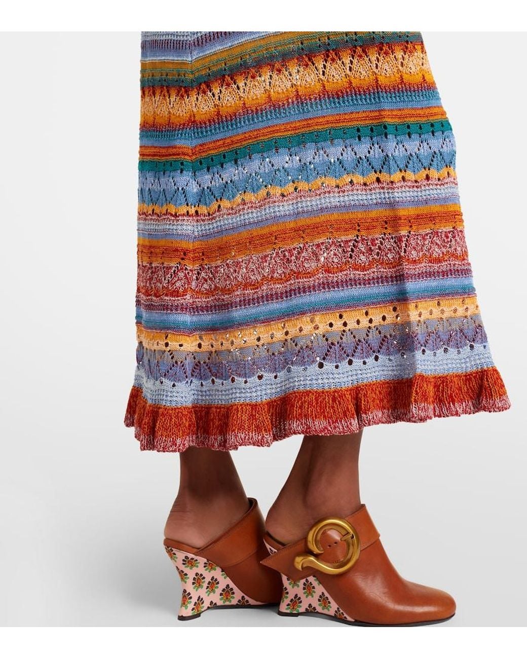 Etro White Striped Crochet Cotton Maxi Dress
