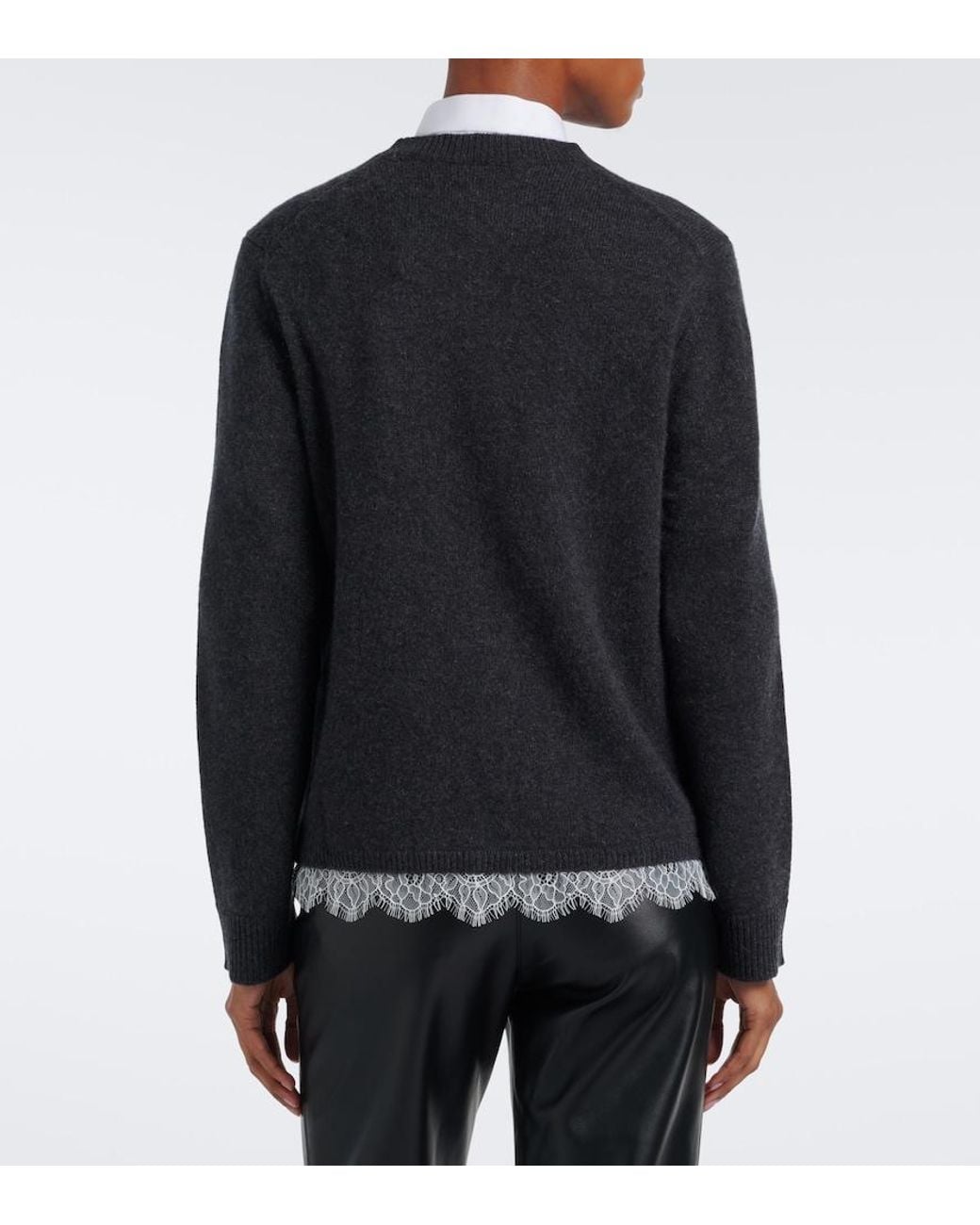 Loulou de Saison Black Arvo Lace-Trimmed Cashmere Sweater