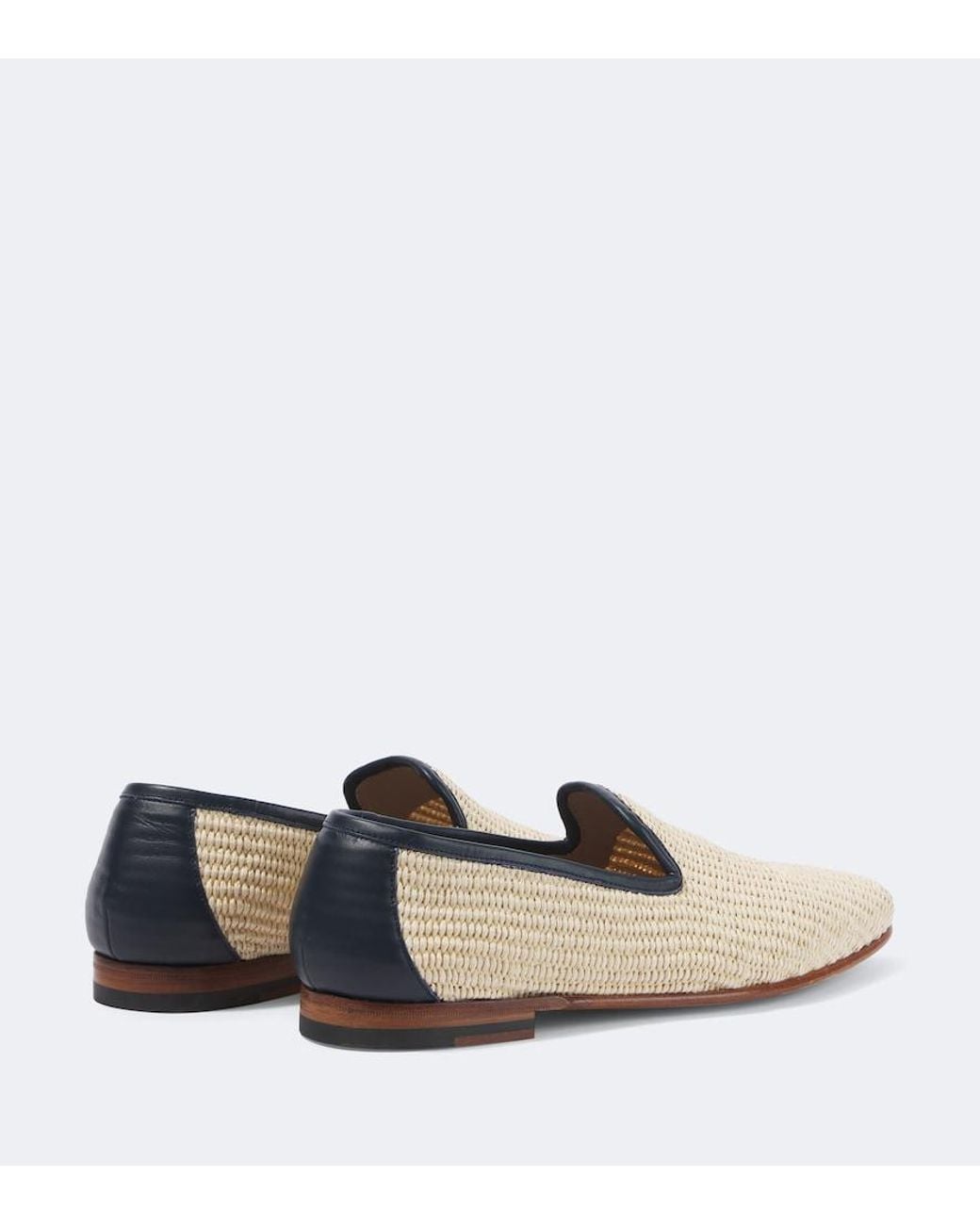 Manolo Blahnik White Mario Leather-Trimmed Raffia-Effect Loafers for men