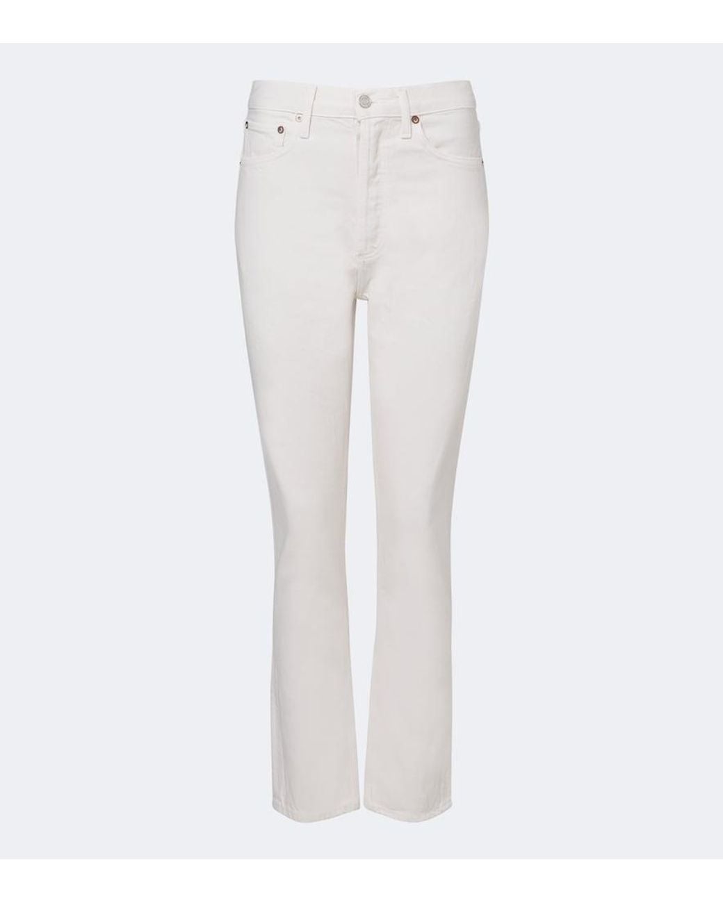 Agolde White Riley Cropped Straight Jeans