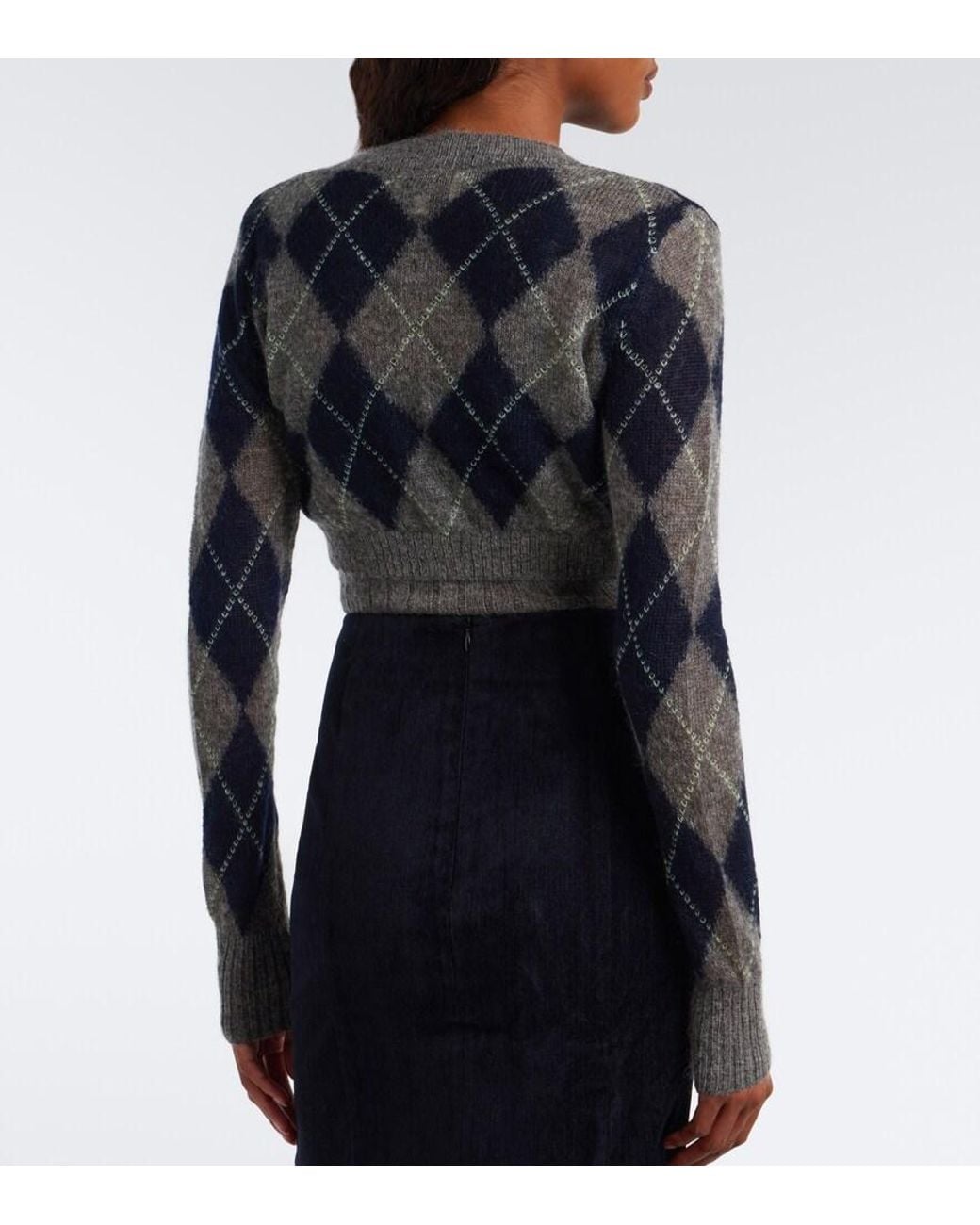 ShuShu/Tong Black Argyle Wool And Mohair-Blend Cardigan