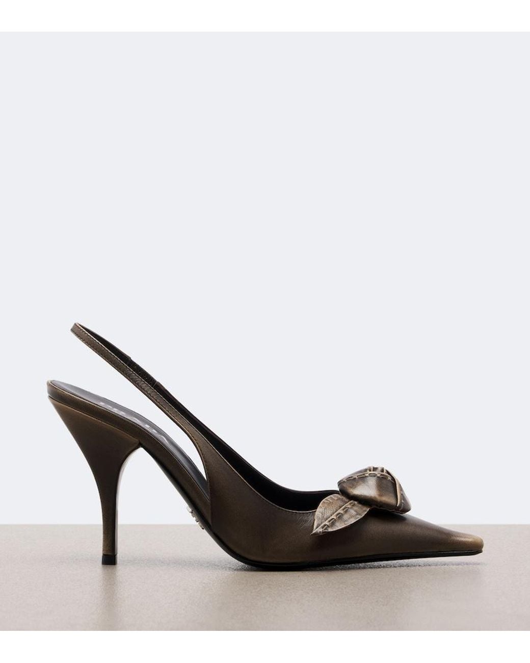 Prada Metallic Floral-Applique Leather Slingback Pumps