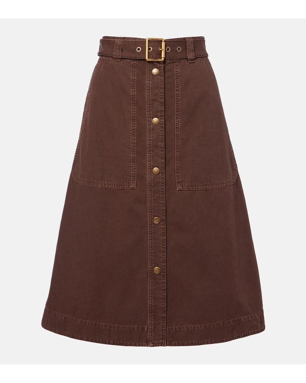 Moncler Brown Belted Denim Midi Skirt