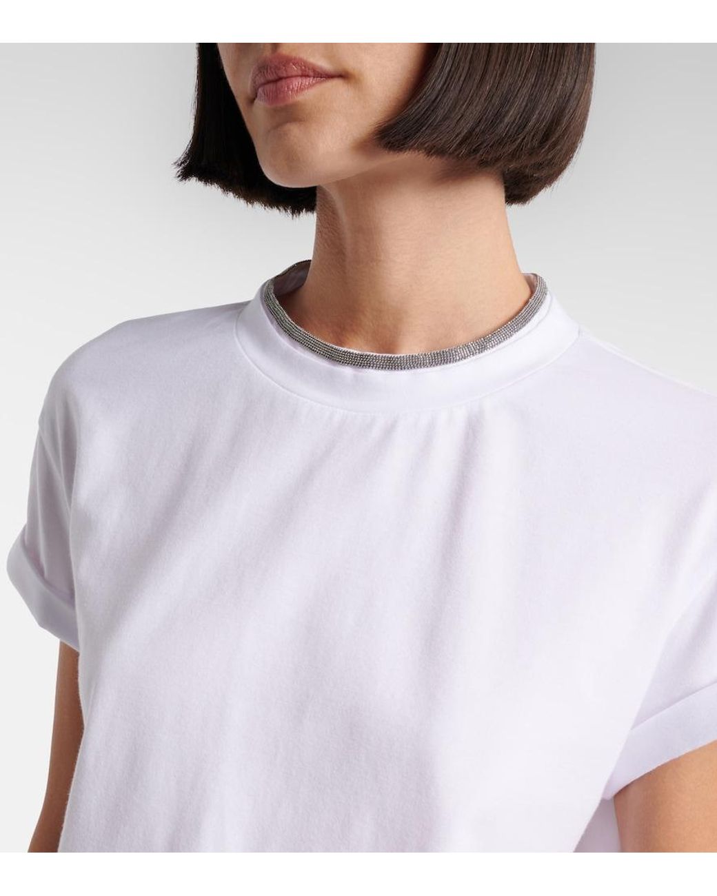 Brunello Cucinelli White Cotton-Blend T-Shirt