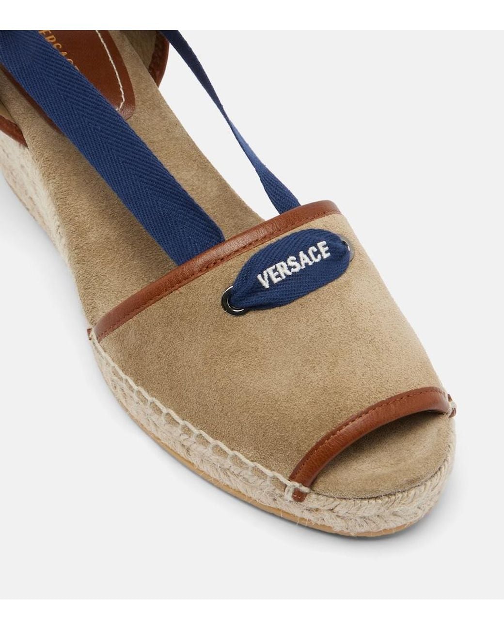 Versace Blue Lola Suede Espadrille Wedges