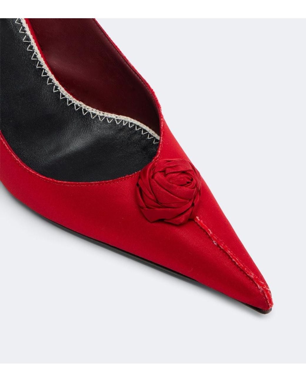 Magda Butrym Red Floral-Applique Satin Slingback Pumps