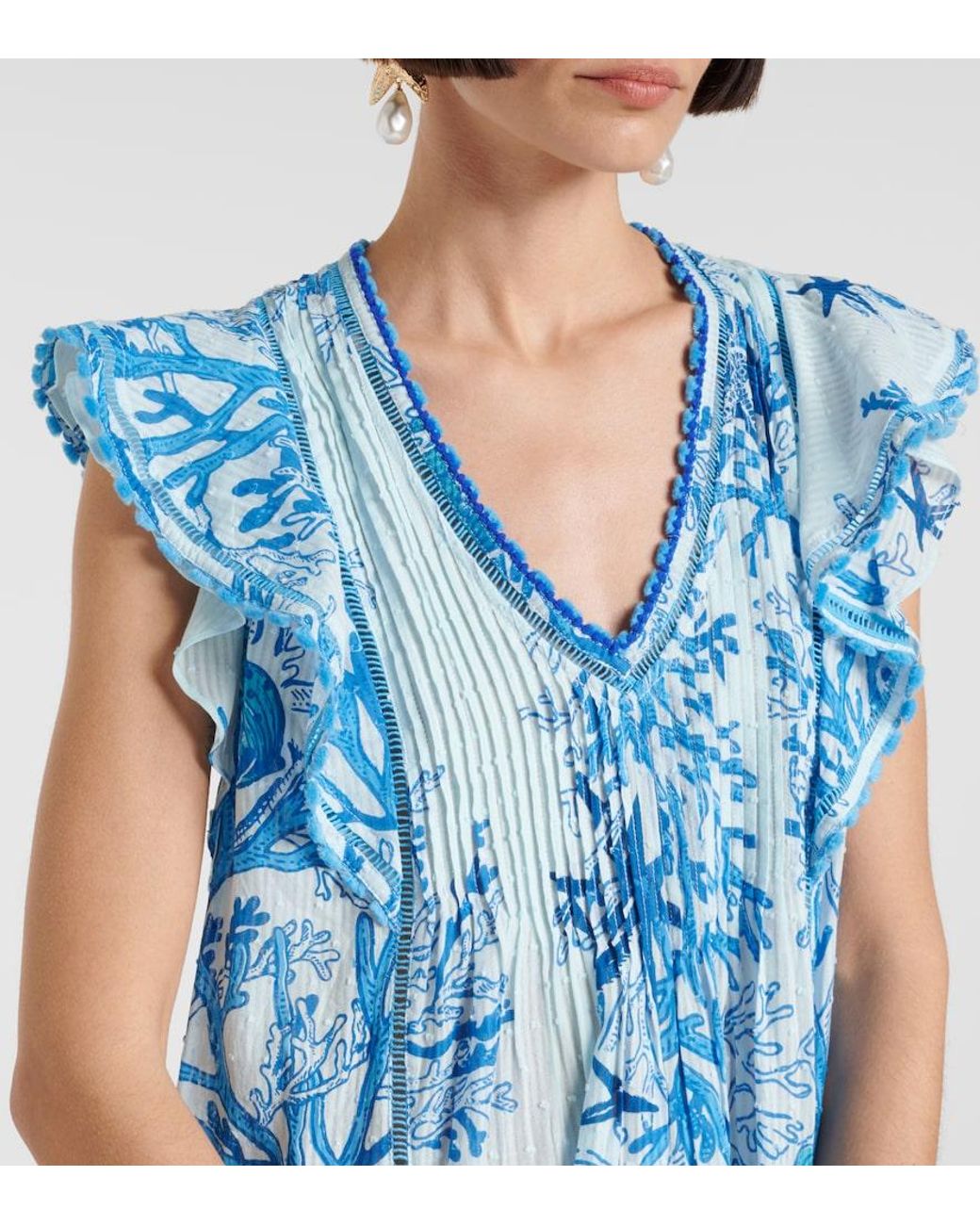 Poupette Blue Camelia Printed Cotton Minidress
