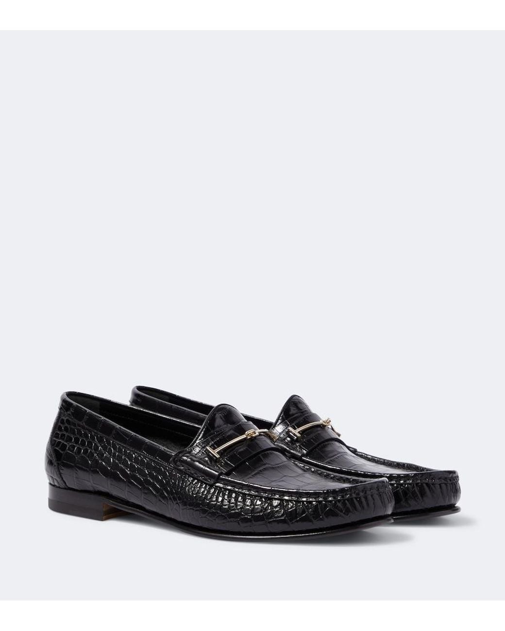 Tom Ford Black Oscar Double T Croc-Effect Leather Loafers for men