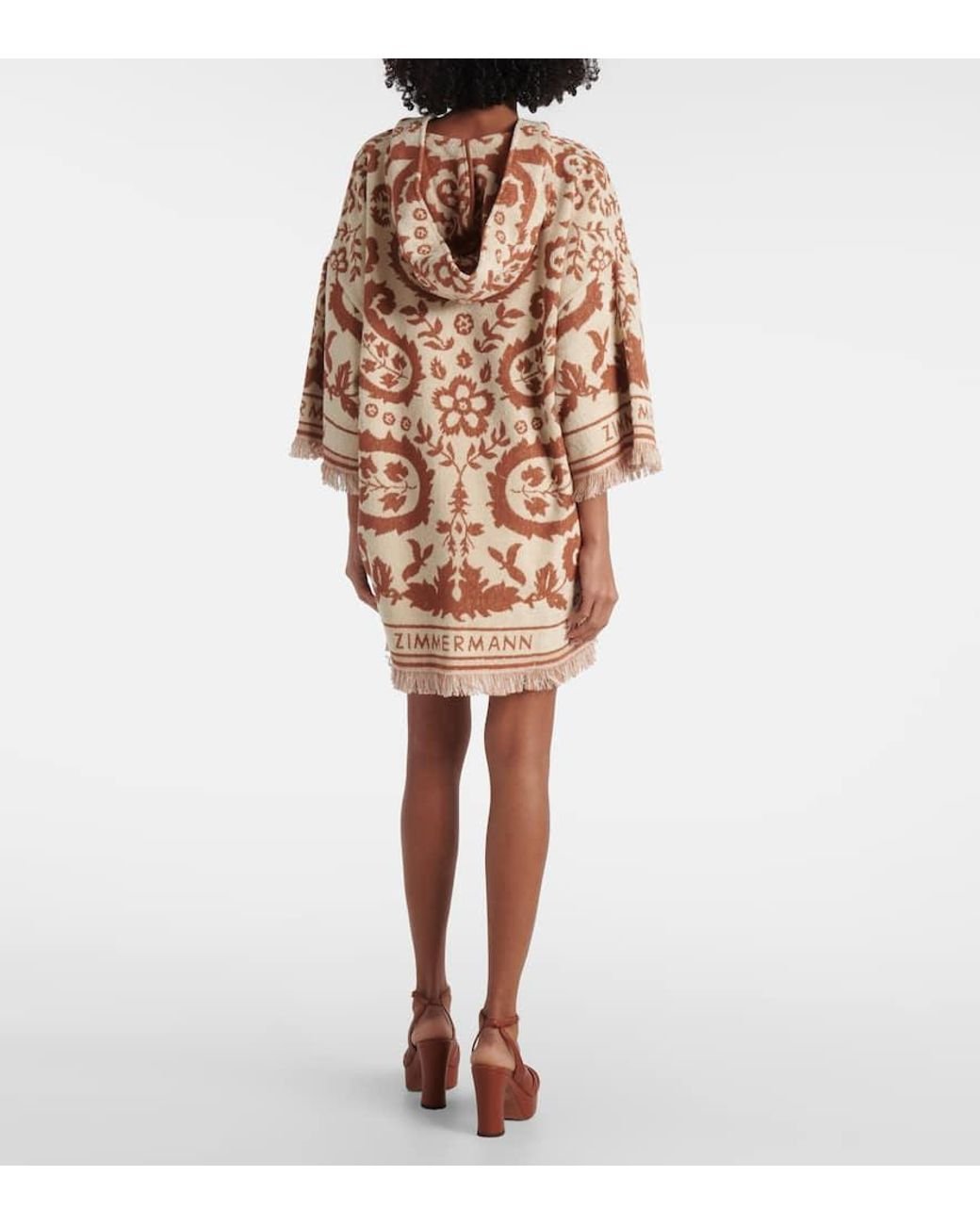 【Zimmermann】Wylie hooded frayed cotton-terry mini dress Brown Wylie hooded frayed cotton-terry jacquard mini dress