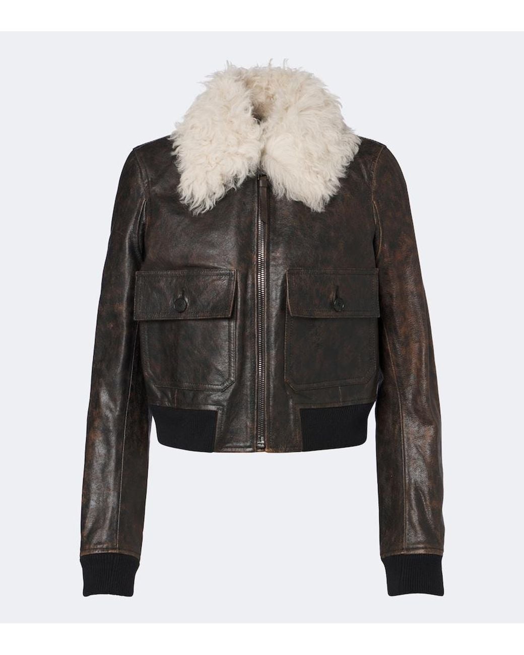 Fendi Black Shearling-Trimmed Leather Jacket