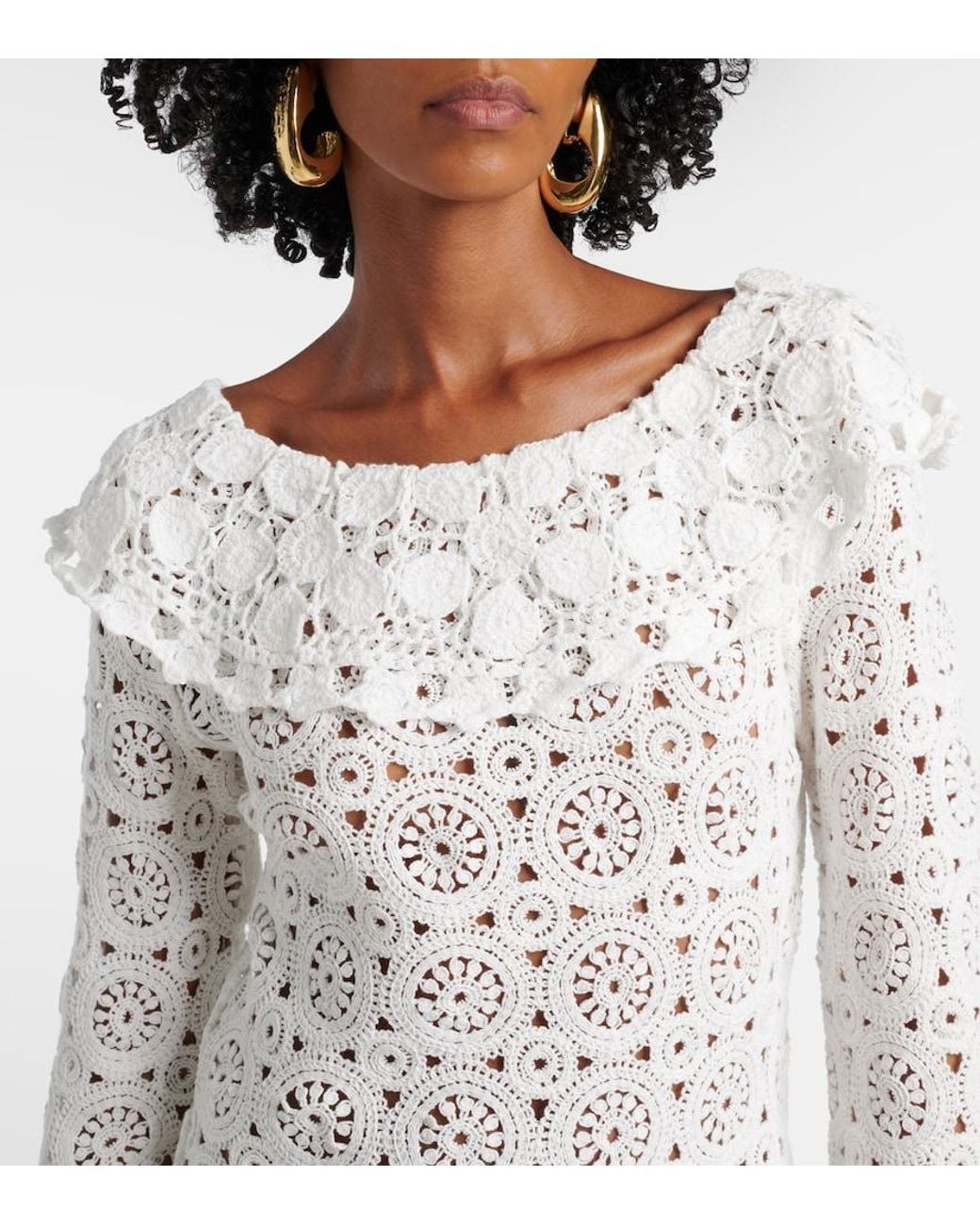 Rixo White Envalira Cotton Crochet Minidress