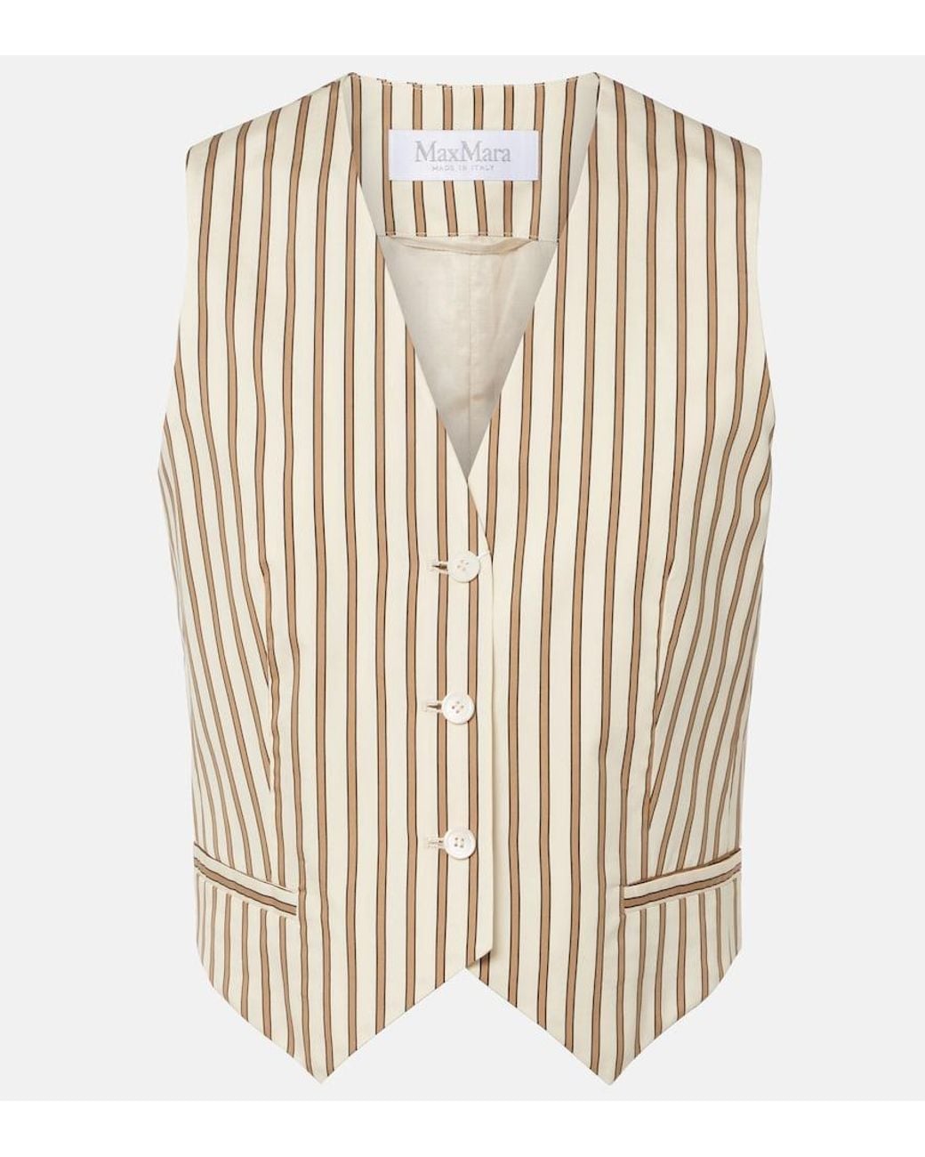 Max Mara Natural Fauno Striped Cotton And Silk Vest