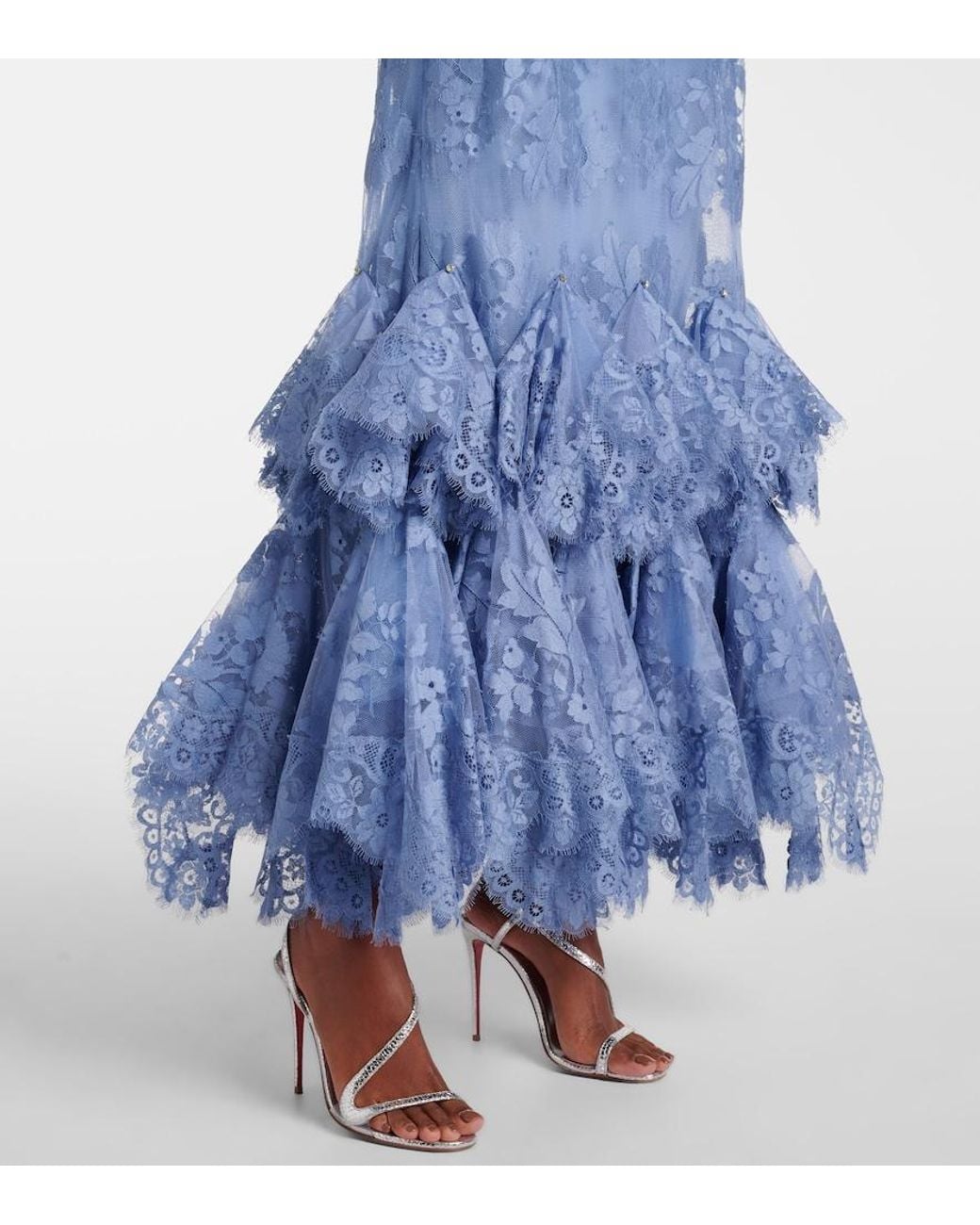 Zimmermann Blue Eden Ruffled Lace Gown